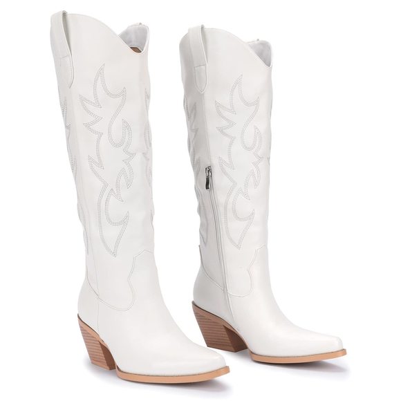 NEW PASUOT WHITE COWBOY BOOTS FOR WOMEN - WIDE CALF COWGIRL KNEE HIGH WESTERN BO - Picture 6 of 6